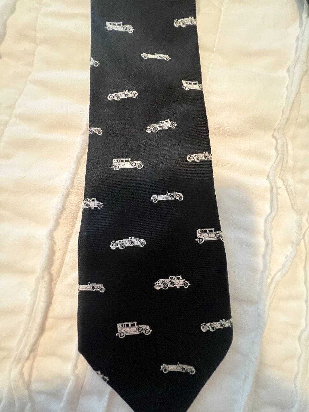 NWT Brooks Brothers Boys' Silk Tie - Black Vintage Antique Cars Print